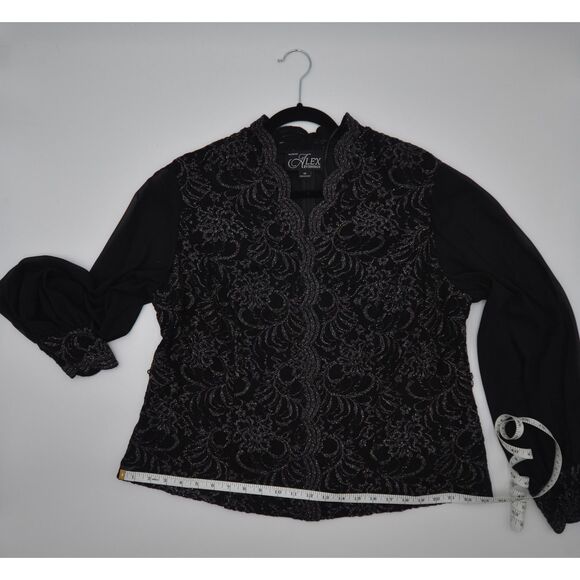 Alex Evenings Black Blouse with lace overlay and sheer sleeves - Picture 6 of 8